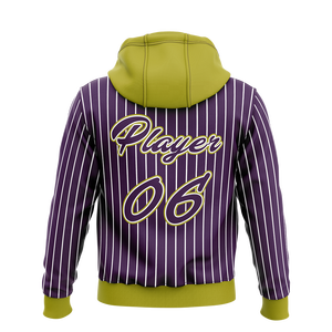 เสื้อฮู้ดผู้ชายสีม่วงลายทางแบบเรียบบุขนแกะพร้อมดีเทลสีเขียวมะกอกและลายพิมพ์ด้านหน้า ขายส่งเสื้อฮู้ดออกกำลังกาย - Product Image 2