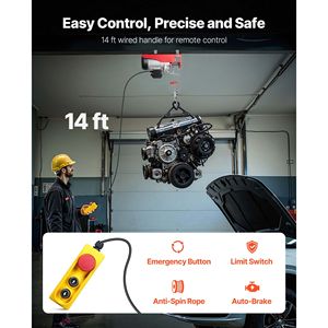 1150W 110V Electric Steel Wire Winch 1320 Lbs Capacity 14ft Wired Remote Control 40ft Single Cab Electric <b>Hoist</b> for Farm 6m - Product Image 2