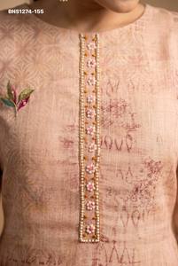 Beautiful Cotton Linen with Simar Print & Hand <b>Beads</b>-Cut work Readymade Kurti-Pant & Printed Dupatta Collection Indian Supplier - Product Image 4