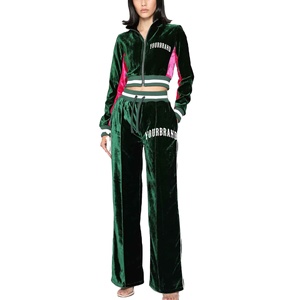 Premium Quality & Breathable Custom Logo & Design High Street <b>Vintage</b> Sportswear Women's Winter Velvet <b>Track</b> Suit - Product Image 1