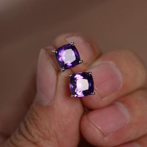 Boucles d'oreilles clous en améthyste naturelle, pierre précieuse violette, argent sterling, cadeau bijoux pierre de naissance de février pour femme - Product Image 3