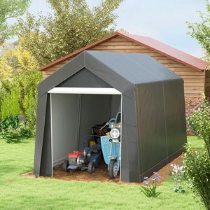 Tenda da Esterno Zincata 7FT X 12FT, Resistente e Impermeabile, Capanno Portatile per Bici, Moto e Attrezzi, Colore Grigio - Product Image 2