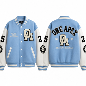 Custom Sky Blue <b>Varsity</b> <b>Jacket</b> <b>Men</b> Wool Blend Letterman <b>Jacket</b> Chenille Patch College <b>Bomber</b> <b>Jacket</b> OEM Streetwear - Product Image 2