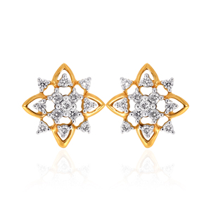 Boucles d'oreilles en or massif 14 carats avec diamants de laboratoire taille brillant rond, motif marguerite mignonne, bijoux pour femme à porter au quotidien - Product Image 1