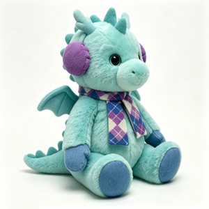 Peluche de dragon personnalisée, peluche de dragon d'hiver, adorable peluche de dragon turquoise, peluche de dragon assis avec cache-oreilles et écharpe - Product Image 4
