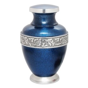Handcrafted Blue Fire Aluminium Cremation Urn For Human Ashes Adult Hand Engraved Silver Leaf Funeral <b>Memorial</b> Burial Urn - Product Image 2