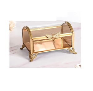 Luxury Gold Metal Glass Jewelry <b>Box</b> With Transparent Lid For Earrings Rings Necklaces And <b>Vanity</b> Storage - Product Image 1