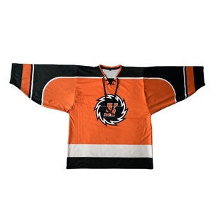 Maillot de hockey sur glace personnalisé pour homme, manches longues, orange et noir, logo sublimé sur le devant, polyester respirant, coupe classique - Product Image 3