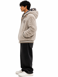 Vente en gros de sweats à capuche unisexes en molleton de coton pour hommes, avec logo personnalisé, intérieur contrastant en sherpa, fermeture éclair, coupe oversize, doux et texturé, USA - Product Image 3
