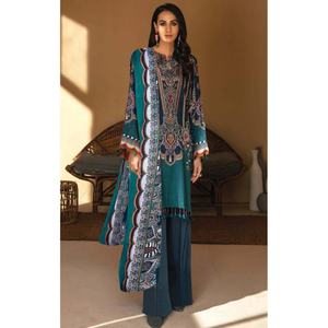 ชุดสلوارกะมีซผ้าฝ้ายพิมพ์ลายดิจิทัลสีฟ้าโอเชียน พร้อมงานเย็บแบบปากีสถาน - Product Image 6