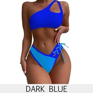 Conjunto de Bikini Rojo Rosa de un Solo Hombro, Asimétrico, Elástico, Antibacterial, con Cordón Ajustable en la Parte Inferior para Niñas - Product Image 2