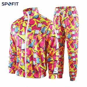 SPOFIT Geometric Print Tracksuit Full <b>Zip</b> Jacket And Pants Set Unisex Streetwear Spring Casual Wear Quick Dry Polyester Material - Product Image 5