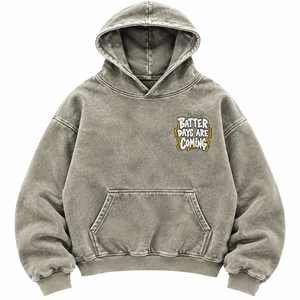 Sweat à capuche délavé unisexe surdimensionné en coton gris French Terry, décontracté, hiver, avec poche imprimée, respirant – Collection Batter Days Are Coming - Product Image 3