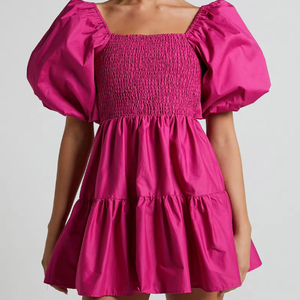 <b>Womens</b> Square Neck Puff Sleeve <b>Dress</b> Summer Mini Shirred A Line Casual <b>Dress</b> - Product Image 3
