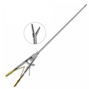 Pince porte-aiguille laparoscopique manuelle droite en acier inoxydable de qualité médicale, 3mm, 5mm, 10mm, type V, poignée dorée, vente en gros, livraison rapide - Product Image 1