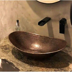 Handmade Hammered Copper Vessel Sink Luxury Oval <b>Bathroom</b> Wash Basin for Countertop <b>Vanity</b> Installation - Product Image 5