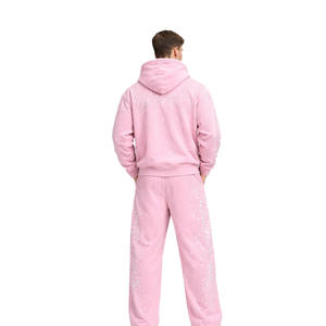 Men's Pink Hooded Tracksuit Full Zip Sweatshirt <b>Jogger</b> <b>Set</b> Casual Loose Fit Autumn Wear Customized Wholesale Price - Product Image 3