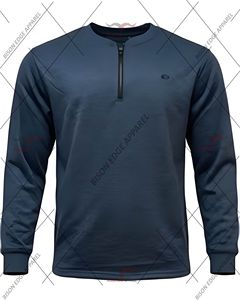 <b>Men's</b> Navy Blue Anti-Wrinkle <b>Collarless</b> Full Sleeve Zipper Casual <b>Shirt</b> Quick Dry Knitted Solid Color Polyester/Cotton Autumn XS - Product Image 2