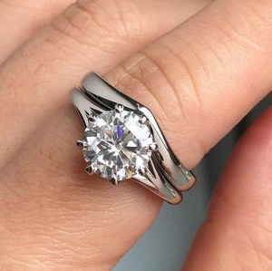 7MM Round Cut Moissanite Dual Band <b>Ring</b> <b>Set</b> For Women's original 925 <b>Silver</b> Fine Anniversary Promise Jewelry Party Occasion - Product Image 4