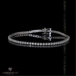 Pulsera de tenis para mujer con una sola fila de diamantes cultivados en laboratorio, oro blanco de 18k, corte brillante redondo con certificado IGI, diseño moderno. - Product Image 4