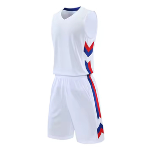 Ensemble de maillot de basket sans manches blanc, col en V, polyester respirant, unisexe, vêtements de sport pour adultes, impression sublimée - Product Image 4