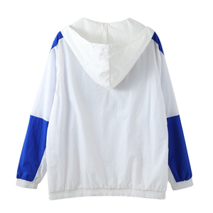 Chaqueta Cortavientos con Capucha en Bloques de Color Blanco y Azul, Unisex, Casual, de Secado Rápido, Poliéster, Estilo Holgado para Verano - Product Image 2