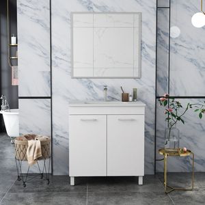 Mobile bagno a doppia anta da 32 pollici con cerniere soft-close, lavabo e specchio, mobiletto regolabile a pavimento - Product Image 4