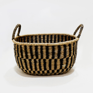 Seagrass <b>Storage</b> <b>Baskets</b> Set of 3 <b>Rectangular</b> Bohemian Style Woven <b>Baskets</b> with Handles for Home Organization Living Room Decor - Product Image 4
