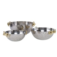 Ensemble de bols de service en acier inoxydable martelé avec poignées en forme de mors de cheval dorées, bols à salade décoratifs, accessoires de décoration de table de mariage