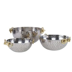 ชุดชามเสิร์ฟสแตนเลสแบบตอกลาย พร้อมหูจับรูปเกือกม้าสีทอง ชามสลัดตกแต่ง สำหรับตกแต่งโต๊ะงานแต่งงาน - Product Image 1