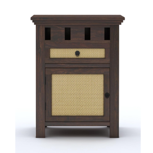 Mesa de Noche de Madera con Acabado en Nogal para Dormitorio, con 1 Cajón y Almacenamiento, Mueble de Madera para el Hogar - Product Image 3