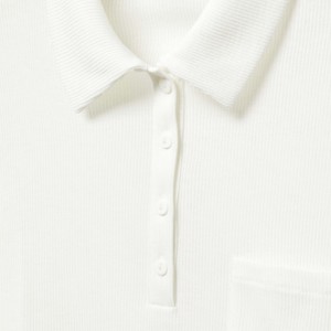 Polo de Punto Blanco de Manga Corta para Mujer, Color Sólido, Estilo Minimalista, Transpirable, 100% Algodón, Largo Regular - Product Image 4