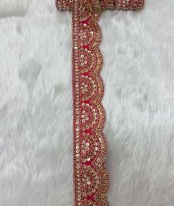 Bordure décorative de vêtement en dentelle festonnée perlée de luxe ethnique indienne avec travail miroir et effet fait main pour Kaftan et Saree, vente en gros - Product Image 3