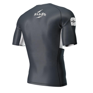 T-shirt de compression Rash Guard pour homme, manches longues et courtes, noir, bleu marine, panneaux latéraux blancs, haut de performance pour l'entraînement sportif et la gym - Product Image 5