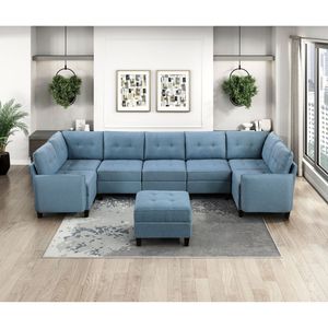 Pouf Moderno in Legno Massello, Blu Trapuntato, con Contenitore, per Soggiorno - Product Image 6