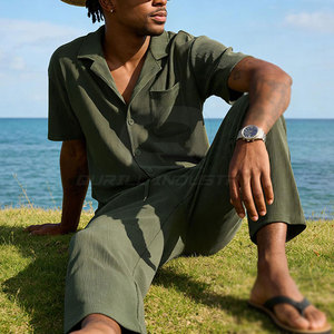 Conjunto de Camisa Casual de Algodón Personalizable con Pantalones a Juego para Hombre, Corte Holgado para Vacaciones de Verano, Viajes y Fines de Semana - Product Image 6