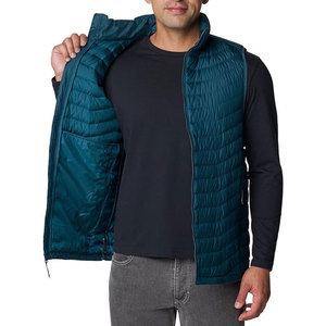 Men's Teal Quilted <b>Long</b> <b>Sleeve</b> <b>Vest</b> Zipper Front Windproof Casual Autumn Wear Polyester Filling Stand Collar Outdoor Breathable - Product Image 5