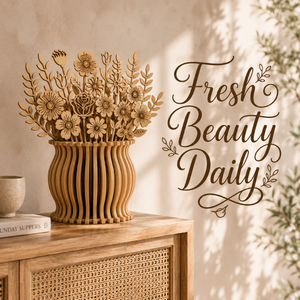 Laser Cut Wooden Flower Vase | Decorative Floral Wooden Centerpiece | Natural Wood <b>Table</b> Decor | Handmade Flower Arrangement - Product Image 5