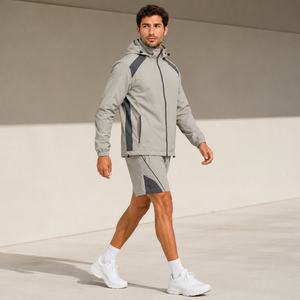 Ensemble de survêtement d'été pour homme en nylon personnalisé, coupe-vent deux pièces, veste et short, tissé technique Ripstop, fabricant - Product Image 3