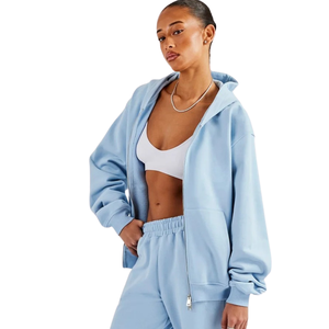 Womens Full <b>Zip</b> <b>Hooded</b> Tracksuit Set Wide Leg Trousers Drawstring Waist Loose Fit Two Piece Lounge Travel Everyday Street Outfit - Product Image 3
