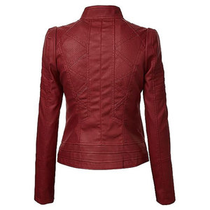 Chaqueta de Motocicleta de Cuero Sólido para Mujer, Diseño Único, Transpirable, Forro de Piel de Cordero, Impresión Digital Personalizada, OEM - Product Image 4