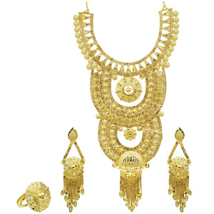 Conjunto de joyería de moda chapado en oro de 14K, 18K, 24K al por mayor, conjunto nupcial largo de diseño turco tradicional, conjunto de collares de oro estilo Dubái de alta calidad. - Product Image 1