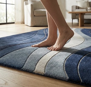 Tapis bleu tufté, tapis géométrique abstrait moderne, tapis doux tufté à la main pour la décoration du salon - Product Image 6