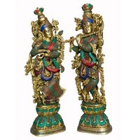 Sculpture Radha Krishna en laiton plaqué or poli, design personnalisé très demandé, style moderne, traditionnel et antique, pour cadeaux religieux