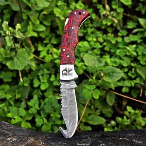 Couteau de poche pliant Gut Hook Damascus, fabrication en gros, verrouillage arrière, EDC, pour camping, chasse, approvisionnement en vrac, qualité industrielle - Product Image 5