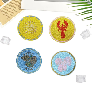 MANTU Round <b>Beaded</b> <b>Coaster</b> with Lemon and Sun Pattern DIY Canvas Fabric and Rice Beads Accessories for Table - Product Image 5