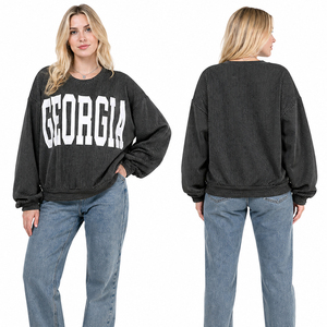Women Oversized GEORGIA Printed Sweatshirt Ribbed Knit Pullover Casual Loose Long Sleeve Crewneck <b>Top</b> - Product Image 1