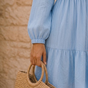 Robe midi en coton coupe trapèze avec ourlet à volants, manches longues, col à revers, décontractée, respirante, coupe ample pour l'été - Product Image 2
