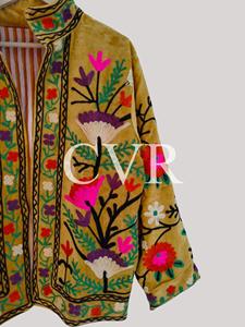 Veste Bohème à Col Mandarin Brodé de Fleurs, Grande Taille, pour Femme, Vêtement d'Extérieur Décontracté d'Automne, Manches Longues, en Polyester - Product Image 3