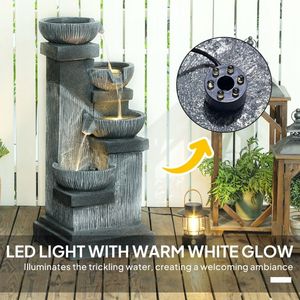 Fuente de Agua para Exteriores de 33.5 Pulgadas con Luces LED, Bomba, Cuencos de Resina en Cascada de 4 Niveles, Elegante Fuente de Agua en Cascada de 4 Niveles para Exteriores - Product Image 4